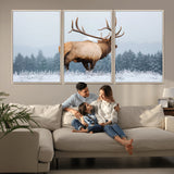 85177251-MGV-CV-36X24-Elk Wall Art – Majestic Wildlife Canvas Print of Bull Elk Snowy Forest, Rustic Nature Decor for Living Room, Cabin, or Office
