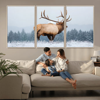 85177251-MGV-CV-36X24-Elk Wall Art – Majestic Wildlife Canvas Print of Bull Elk Snowy Forest, Rustic Nature Decor for Living Room, Cabin, or Office