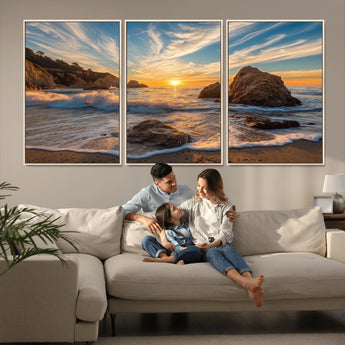 85659923-MGV-CV-36X24-Ocean Sunset Wall Art – Dramatic Seascape Canvas Print with Cliffs, Crashing Waves and Golden Sky, Bold Coastal Photography for