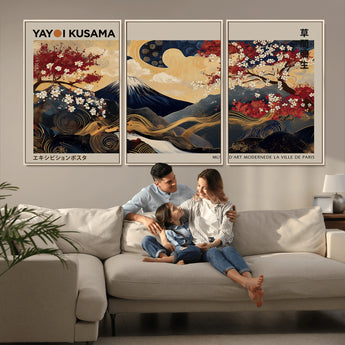 66892669-MGV-CV-36X24-Japanese Landscape Wall Art – Mount Fuji Canvas Print with Cherry Blossoms and Golden Waves, Traditional Asian Inspired Artwork