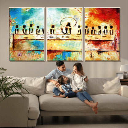 YKE34632598CR-MGV-FC-60X30-3P_Natural-Abstract Last Supper with Apostles Wall Art Canvas Print