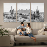 97436PHN-MGV-CV-36X24-Desert Landscape Wall Art – Black and White Cactus and Mountain Canvas Print, Southwestern Nature Photography for Living Room,