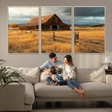 16480179-MGV-CV-36X24-Farmhouse Wall Art – Rustic Barn and Golden Field Canvas Print, Country Landscape Photography Decor for Bedroom, Living Room,