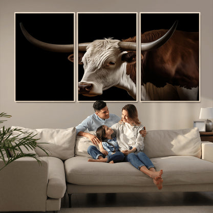 27414857-MGV-CV-36X24-Longhorn Bull Wall Art – Dramatic Western Steer Portrait Canvas Print, Rustic Farmhouse Animal Decor for Living Room, Office, or