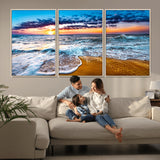 24077769-MGV-CV-36X24-Sunset Beach Wall Art – Ocean Waves Canvas Print, Golden Shoreline Photography Coastal Decor for Living Room, Bedroom, Office,