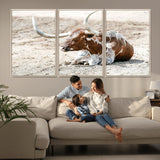 89096667-MGV-CV-36X24-Texas Longhorn Wall Art – Rustic Western Canvas Print, Cattle Photography Decor for Ranch House, Living Room, Office, Man Cave