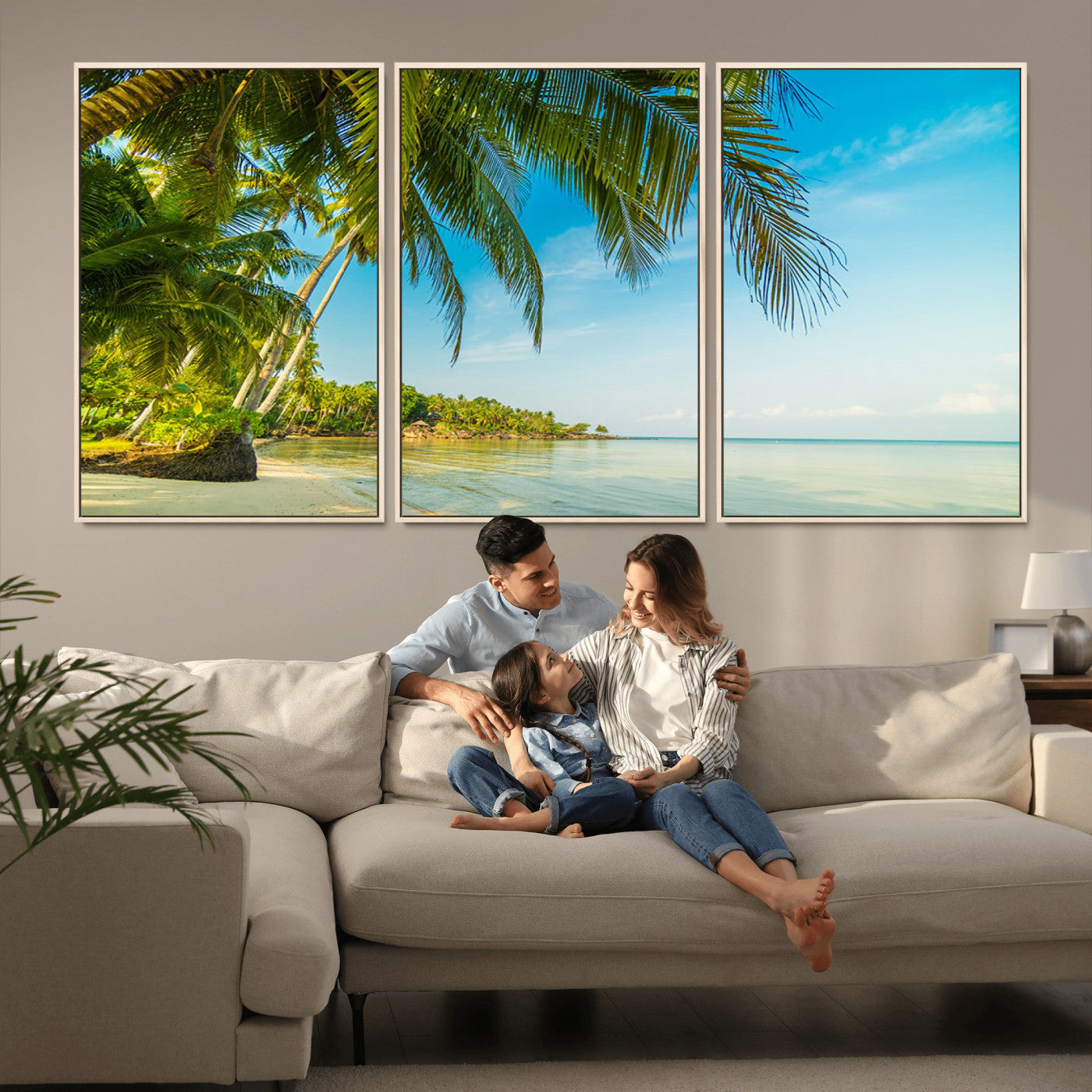 65056721-MGV-CV-36X24-Tropical Beach Wall Art – Palm Tree Coastal Photography Print, Relaxing Ocean Paradise Landscape, Island Seascape Home or Office