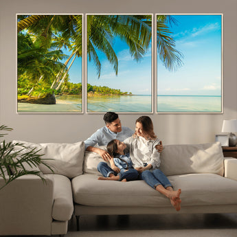 65056721-MGV-CV-36X24-Tropical Beach Wall Art – Palm Tree Coastal Photography Print, Relaxing Ocean Paradise Landscape, Island Seascape Home or Office