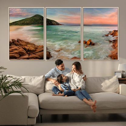 53831025-MGV-CV-36X24-Coastal Landscape Wall Art – Tropical Beach Ocean Canvas Print, Sunset Mountain View Photography Decor for Living Room, Bedroom,