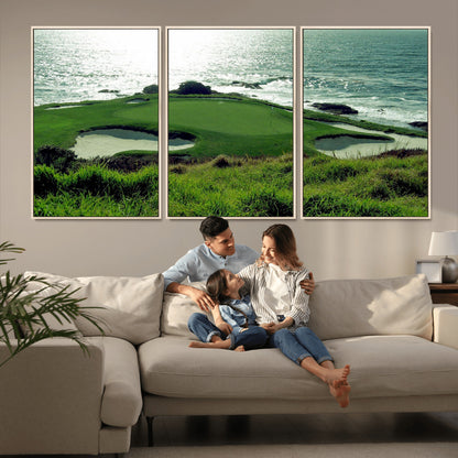 48473947-MGV-CV-36X24-Ocean Golf Course Wall Art – Panoramic Green Fairway Canvas Print, Coastal Golf Landscape Photography Sports Decor for Office, Man