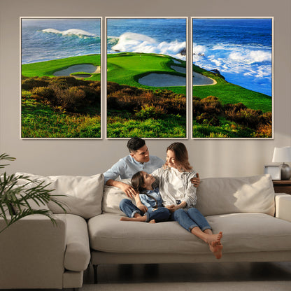 34181847-MGV-CV-36X24-Coastal Golf Course Wall Art – Panoramic Ocean Fairway Canvas Print, Scenic Sports Photography Decor for Office, Man Cave, Living
