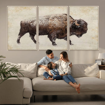 54810031-MGV-CV-36X24-Western Wall Art – Snow Covered Bison Canvas Print, Rustic Wildlife Photography Decor for Bedroom, Living Room, Office, Lodge,