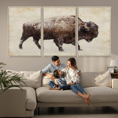 54810031-MGV-CV-36X24-Western Wall Art – Snow Covered Bison Canvas Print, Rustic Wildlife Photography Decor for Bedroom, Living Room, Office, Lodge,