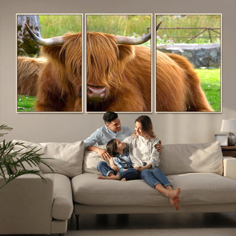 68411138-MGV-CV-36X24-Farmhouse Wall Art – Highland Cow Canvas Print, Rustic Country Cattle Photography Decor for Bedroom, Living Room, Office, Ranch,