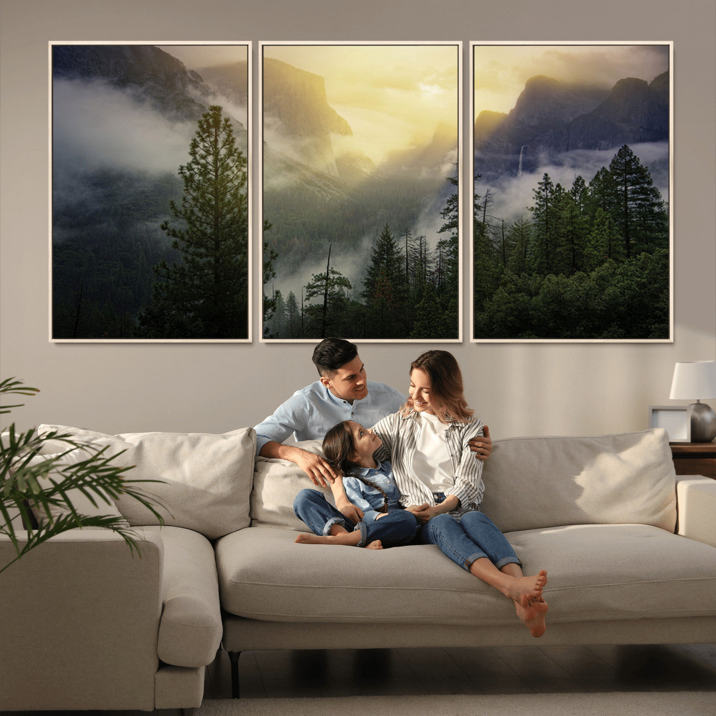 38316884-MGV-CV-36X24-Landscape Wall Art – Misty Mountain Valley Canvas Print, Scenic Pine Forest and Sunrise Photography Decor for Bedroom, Living