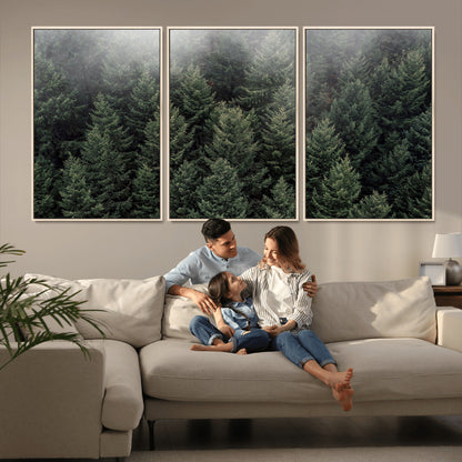 84059409-MGV-FC-60X30-3P_Natural-Forest Wall Art – Misty Evergreen Trees Canvas Print, Tranquil Nature Photography Decor for Bedroom, Living Room, Office, Cabin or