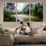 93123937-MGV-CV-36X24-Landscape Wall Art – Misty Mountain Lake Canvas Print, Tranquil Forest and Waterfall Photography Decor for Bedroom, Living Room,