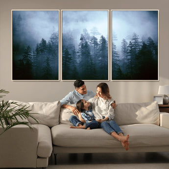 93439624-MGV-CV-36X24-Forest Wall Art – Misty Pine Trees Canvas Print, Moody Nature Photography Decor for Bedroom, Living Room, Office, Cabin, Lodge or