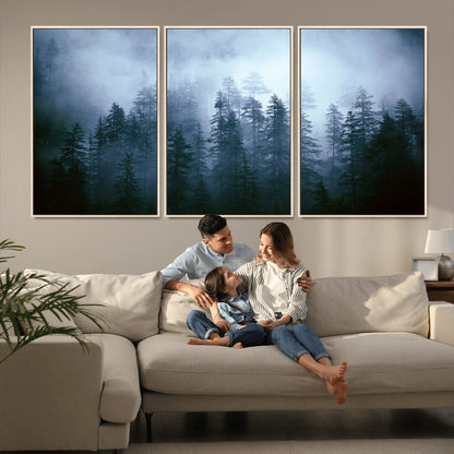93439624-MGV-CV-36X24-Forest Wall Art – Misty Pine Trees Canvas Print, Moody Nature Photography Decor for Bedroom, Living Room, Office, Cabin, Lodge or