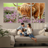 64069351-MGV-CV-36X24-Farmhouse Wall Art – Highland Cow in Wildflowers Canvas Print, Rustic Country Cattle Photography Decor for Bedroom, Living Room,