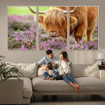 64069351-MGV-CV-36X24-Farmhouse Wall Art – Highland Cow in Wildflowers Canvas Print, Rustic Country Cattle Photography Decor for Bedroom, Living Room,