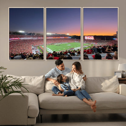 25139565-MGV-FC-60X30-3P_Natural-Sanford Stadium Wall Art – Panoramic Georgia Bulldogs Sunset Football Game Canvas Print, Red Crowd Sports Decor for Office, Man