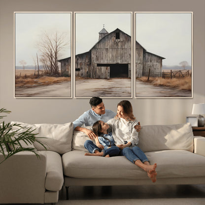 90499-MGV-CV-36X24-Old Barn Wall Art Canvas Print, Framed Rustic Barn Art Picture Print, Abandoned Farm Perfect Rustic Farmhouse Decor Artwork
