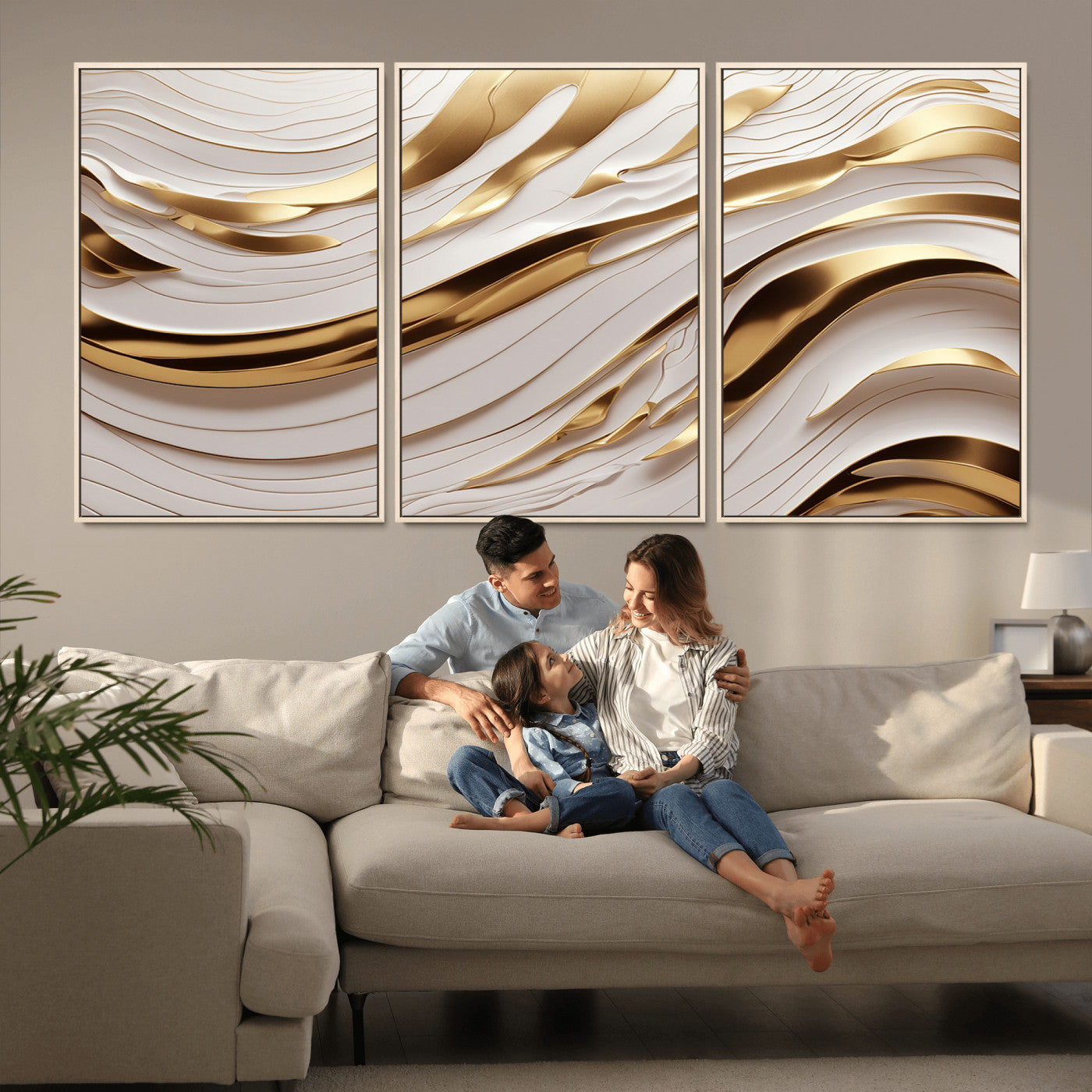 41237-MGV-CV-36X24-Gold Waves Wall Art Canvas Print, Framed Elegant Flow Art Picture Print, Luxury Layers Perfect Minimal Luxe Decor Artwork