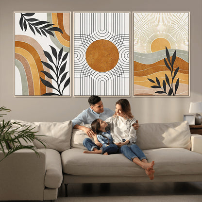 32359-MGV-CV-36X24-Modern Sun Wall Art Canvas Print, Framed Retro Horizon Art Picture Print, Sunburst Design Perfect Mid Century Boho Decor Artwork