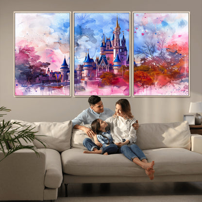 15129-MGV-CV-36X24-Disney Castle Wall Art Canvas Print, Framed Cinderella Palace Art Picture Print, Fantasy Kingdom Perfect Whimsical Fairytale Decor