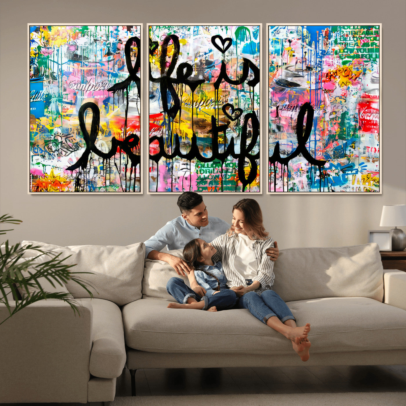 36856-MGV-FC-60X30-3P_Natural-Life Is Beautiful Wall Art – Colorful Graffiti Canvas Print, Modern Street Style Artwork, Inspirational Decor for Living Room,