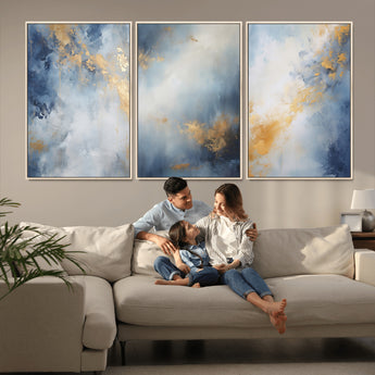 41836-MGV-CV-36X24-Abstract Gold Wall Art Canvas Print, Framed Blue Layers Art Picture Print, Elegant Cloud Perfect Elegant Minimalist Decor Artwork