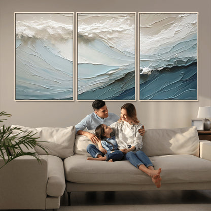 53646-MGV-CV-36X24-Ocean Wave Wall Art Canvas Print, Framed Textured Seascape Art Picture Print, Modern Ocean Perfect Minimal Coastal 2/2 Decor