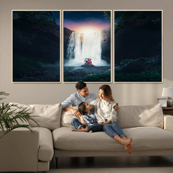 56359-MGV-CV-36X24-Lilo Stitch Wall Art Canvas Print, Framed Stitch Angel Art Picture Print, Cartoon Waterfall Perfect Tropical Fantasy Decor Artwork