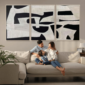 33714-MGV-CV-36X24-Monochrome Design Wall Art Canvas Print, Framed Modern Linework Art Picture Print, Textured Shapes Perfect Monochrome Modern Decor