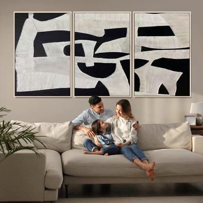 33714-MGV-CV-36X24-Monochrome Design Wall Art Canvas Print, Framed Modern Linework Art Picture Print, Textured Shapes Perfect Monochrome Modern Decor