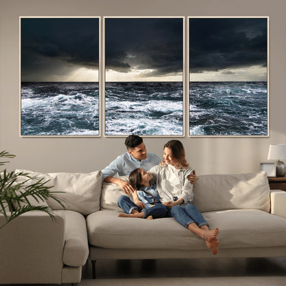 51359-MGV-CV-36X24-Stormy Ocean Wall Art Canvas Print, Framed Moody Seascape Art Picture Print, Ocean Storm Perfect Dramatic Coastal Decor Artwork