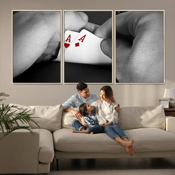 62460-MGV-CV-36X24-Poker Game Wall Art – Close Up of Hands Holding Aces with Chips, Casino Style Decor for Game Room, Man Cave or Office