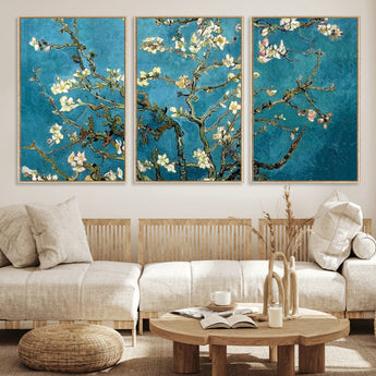 91714-MGV-FC-60X30-3P_Natural-Almond Blossoms Wall Art – Handcrafted Van Gogh Inspired Floral Canvas Print, Beautiful Nature Decor for Living Room, Bedroom, or