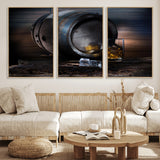 78049-MGV-FC-60X30-3P_Natural-Whiskey Barrel Wall Art – Rustic Whiskey Barrel and Glass with Ice Canvas Print, Classic Bar or Lounge Decor for Home, Office, or