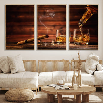 91042-MGV-CV-36X24-Whiskey & Cigar Wall Art – Elegant Whiskey Pour and Smoldering Cigar Canvas Print, Sophisticated Bar or Lounge Decor for Home,