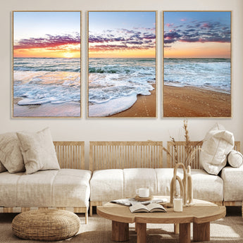 39560-MGV-CV-36X24-Sunrise Beach Wall Art – Vibrant Ocean Waves and Golden Sand Canvas Print, Seaside Coastal Decor for Living Room, Bedroom or