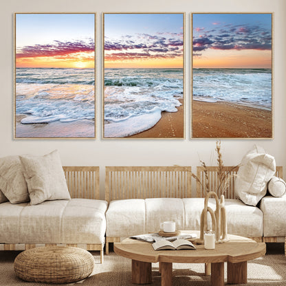 39560-MGV-CV-36X24-Sunrise Beach Wall Art – Vibrant Ocean Waves and Golden Sand Canvas Print, Seaside Coastal Decor for Living Room, Bedroom or