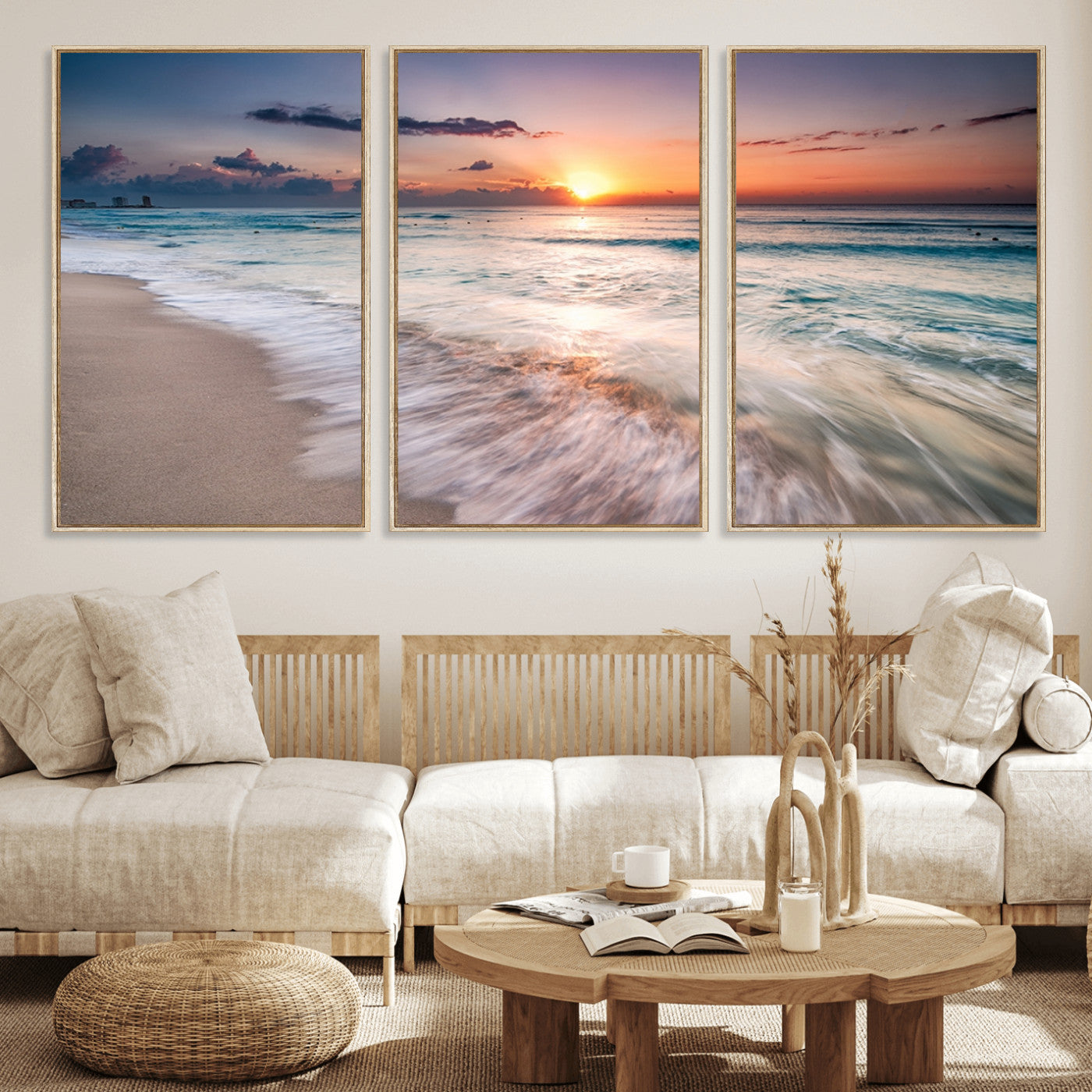 71849-MGV-CV-36X24-Sunrise Ocean Beach Wall Art – Serene Seascape Canvas Print with Gentle Waves, Coastal Nature Decor for Bedroom, Living Room or