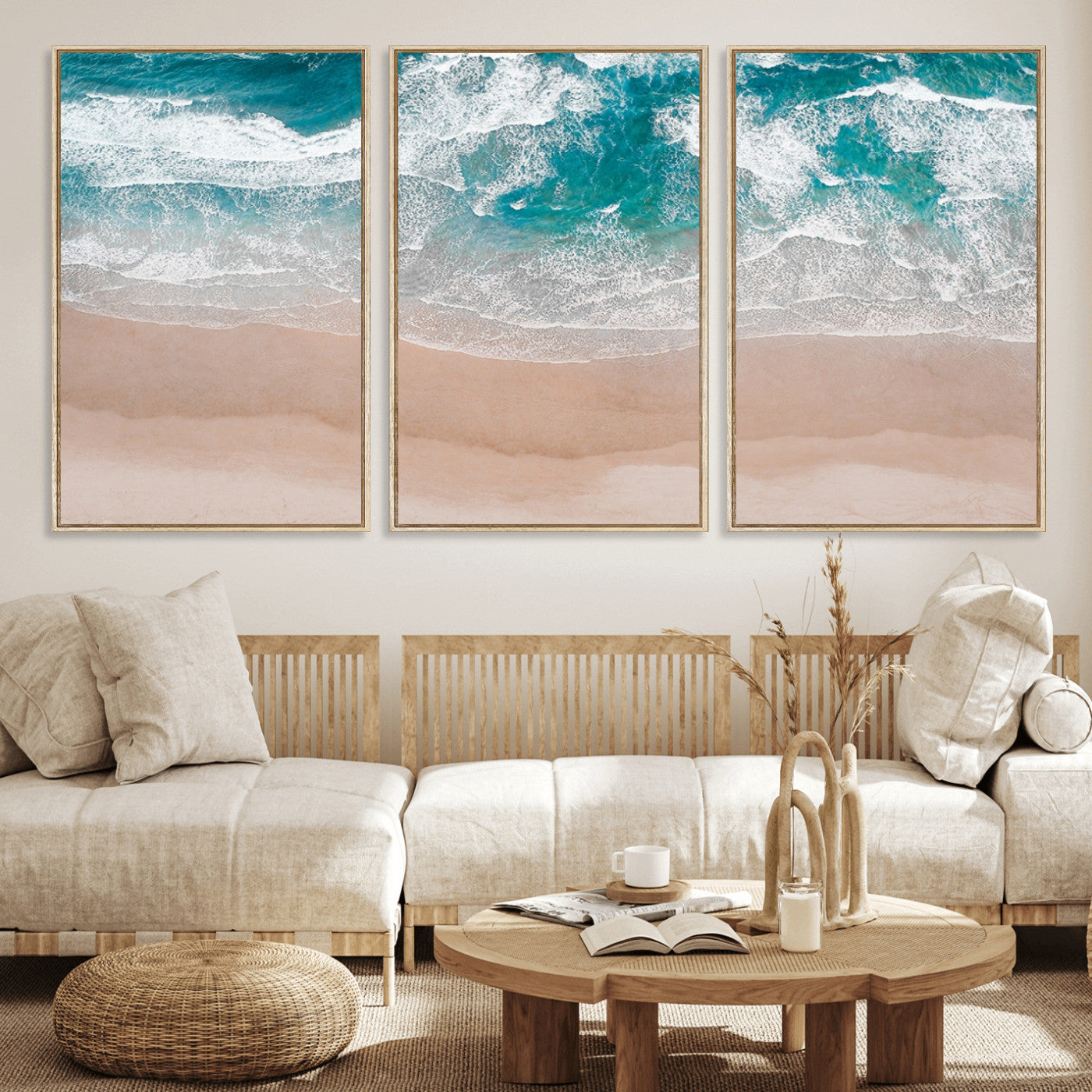 39236-MGV-CV-36X24-Ocean Beach Wall Art – Aerial View of Waves and Sand Canvas Print, Coastal Home Decor for Living Room, Bedroom, Office or Beach