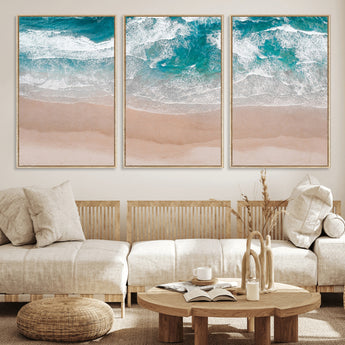 39236-MGV-CV-36X24-Ocean Beach Wall Art – Aerial View of Waves and Sand Canvas Print, Coastal Home Decor for Living Room, Bedroom, Office or Beach