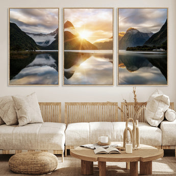 78842-MGV-FC-60X30-3P_Natural-Sunrise Mountain Reflection Wall Art – Stunning Nature Landscape Canvas Print for Home, Office, Living Room or Relaxing Space