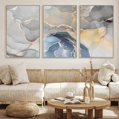 63211-MGV-CV-36X24-Abstract Fluid Art Wall Decor – Blue, Gray & Gold Canvas Print, Modern Home and Office Wall Art Decor for Living Room, Bedroom or