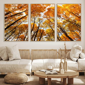 11823-MGV-FC-60X30-3P_Natural-Golden Autumn Tree Canopy Wall Art – Stunning Fall Forest Leaves Print, Warm Seasonal Nature Decor for Home, Office or Cabin