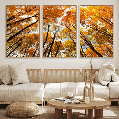 11823-MGV-FC-60X30-3P_Natural-Golden Autumn Tree Canopy Wall Art – Stunning Fall Forest Leaves Print, Warm Seasonal Nature Decor for Home, Office or Cabin